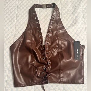 Fashion Nova Brown Leather Halter Top